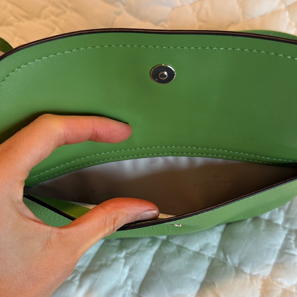 kate spade Lime Green Pebbled Leather Fanny Pack with Striped Strap - Picture 3 of 6